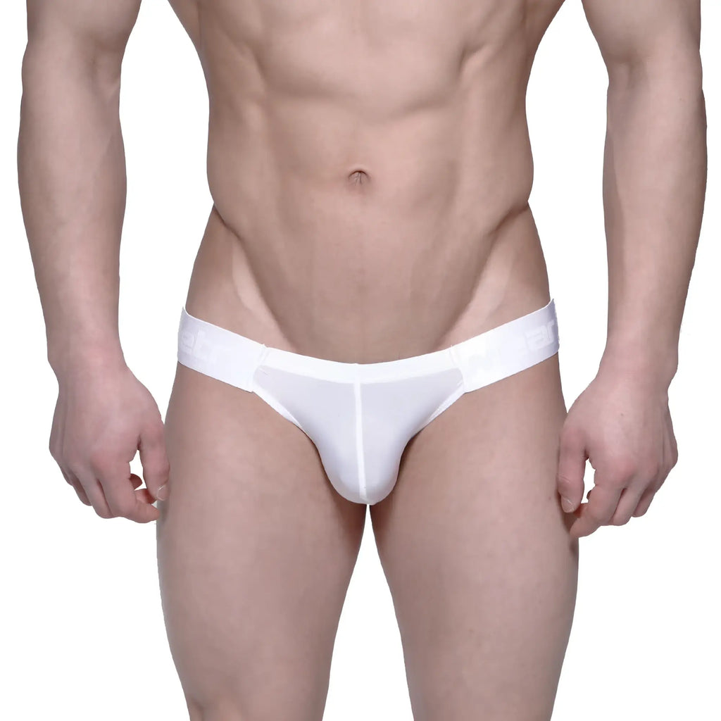 White form-fitting mens briefs metro malewear puente bikini crystal 3603-03 with seamless design and subtle waistband branding