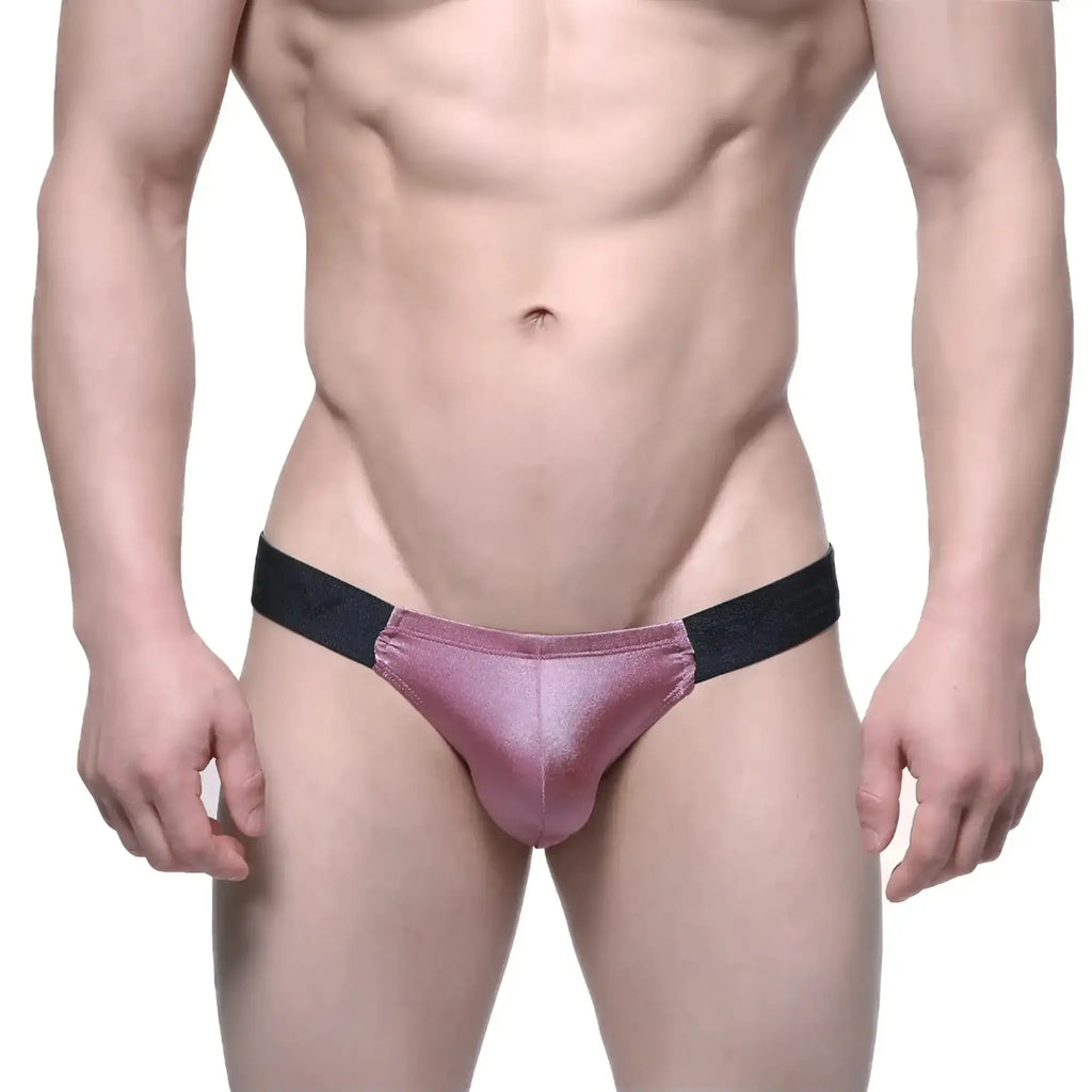 MetroMaleWear Puente bikini dusty pink metallic briefs with black elastic waistband made of pu material