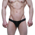 Black shiny metallic briefs with a sleek form-fitting design from MetroMaleWear Puente Bikini Osirius 3603-73