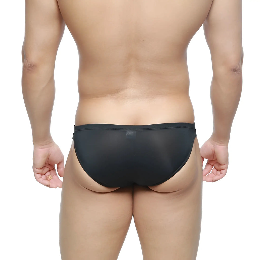 Black mesh briefs with a sleek form-fitting design by MetroMaleWear Puente Bikini Passion 3603-43