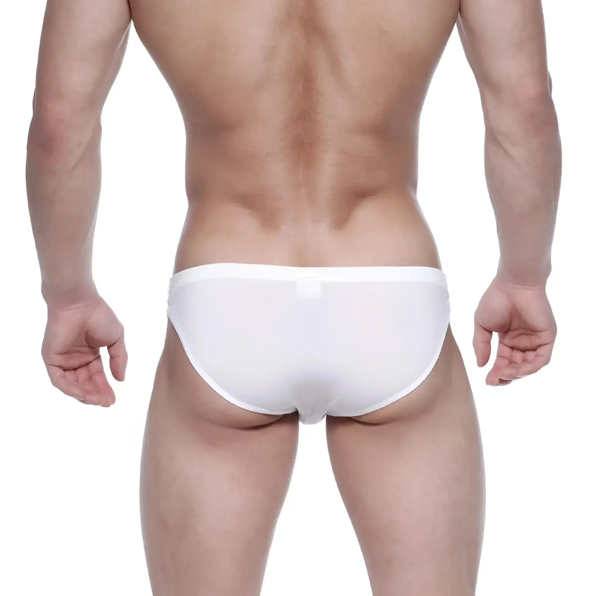 White briefs with a smooth form-fitting design from metromalewear puente bikini rainbow 3603-01 in white color
