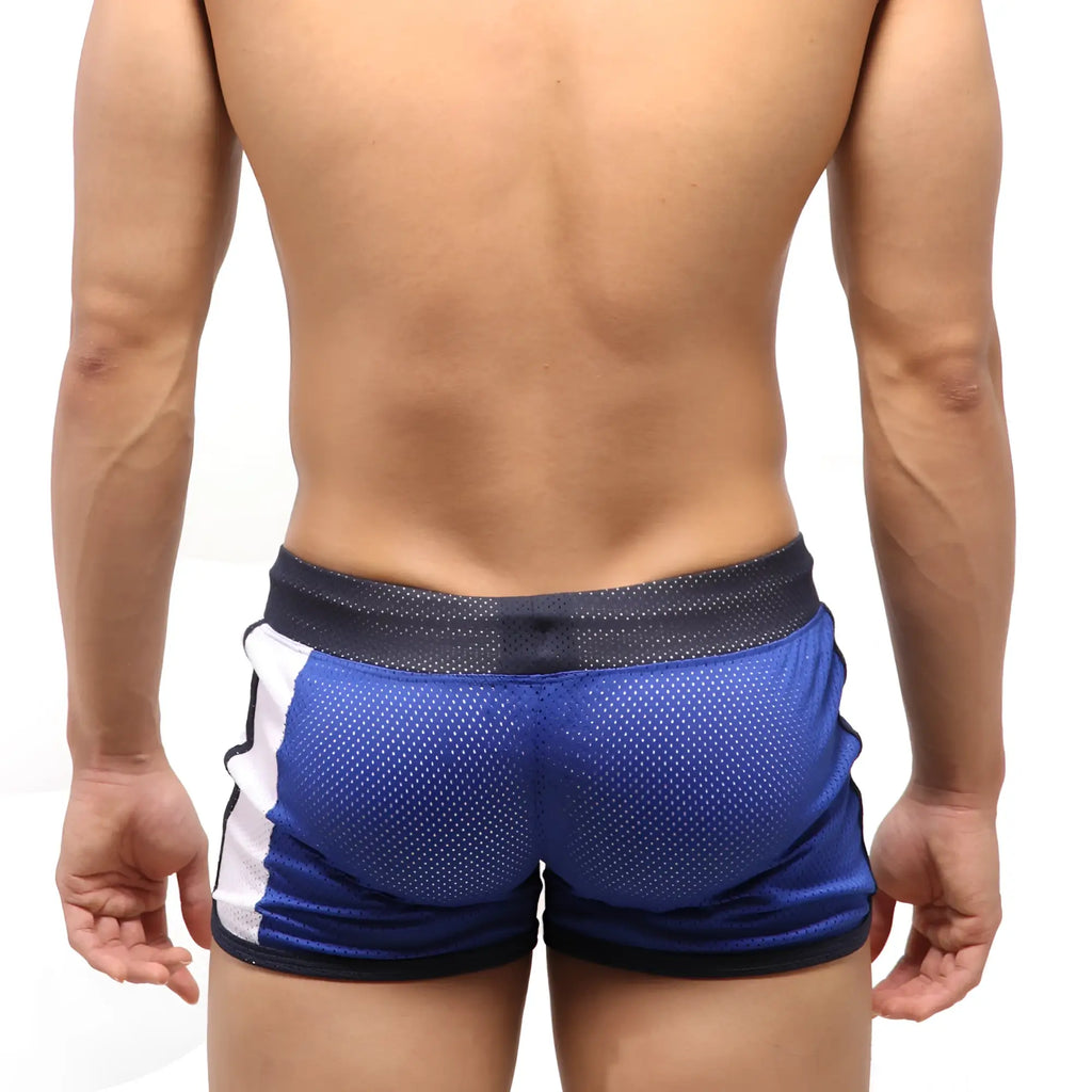 MetroMaleWear punch short royal blue athletic mesh shorts with white side panel and black waistband for workout use