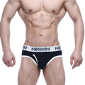 Metro malewear punto hip brief black 5013-20 black briefs with white trim and gray logo waistband for everyday comfort