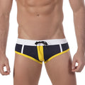 MetroMaleWear Quantum swim brief 4916-82 in navy blue and yellow with white trim and black drawstring waistband