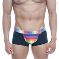 Black briefs metro male wear rainbow trunk 2026-04 with vibrant rainbow-striped waistband and front panel design