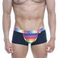 Black briefs metro male wear rainbow trunk 2026-04 with vibrant rainbow-striped waistband and front panel design