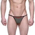 Olive green thong with black trim and red accent stripe metro malewear reef string green 2014-32 front view