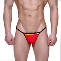 MetroMaleWear reef string red 2014-31 red and black thong with yellow stripe across the waistband front view