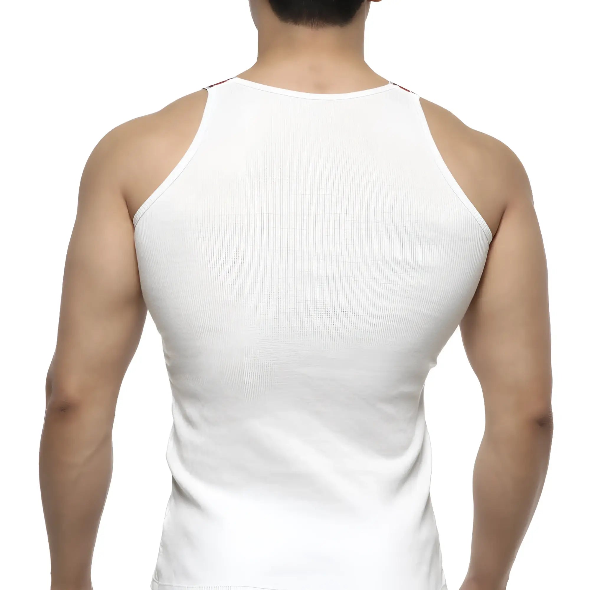 White ribbed tank top with thin straps from metromalewear relaxed tank white 3124-00 for casual wear