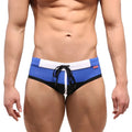 MetroMaleWear Reno swim brief black blue and black trunks with white waistband and matching drawstring for swimming
