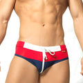 MetroMaleWear Reno swim brief navy 4962-28 red white and navy blue trunks with drawstring waistband for swimming