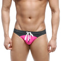 Metro male wear resort swim brief gray 4983-11 bright pink and black swim trunks with white drawstrings for beach use