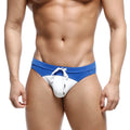 Blue and white metro malewear resort swim brief royal 4983-18 with drawstring waistband for beachwear