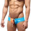 MetroMaleWear Resorte Swim Bikini 4917-09 bright blue and orange swim trunks with black side panel and mivv logo waistband