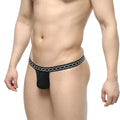 MetroMaleWear rhapsody black thong featuring a decorative chain pattern along the waistband view of the back side