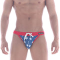 MetroMaleWear Rio swim bikini America 4949-91 red and blue star-patterned trunks with white drawstring for men