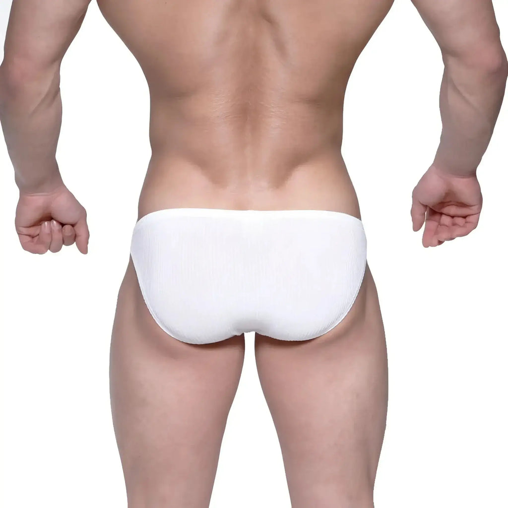 MetroMaleWear Rivera bikini white ribbed briefs showcasing comfortable stretch fabric and sleek design