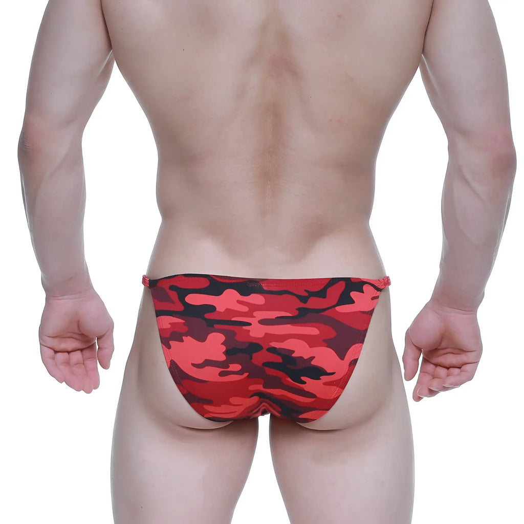 MetroMaleWear Romantic Bikini Camo 6008-90 red and black camouflage swim trunks with comfortable fabric for swimming