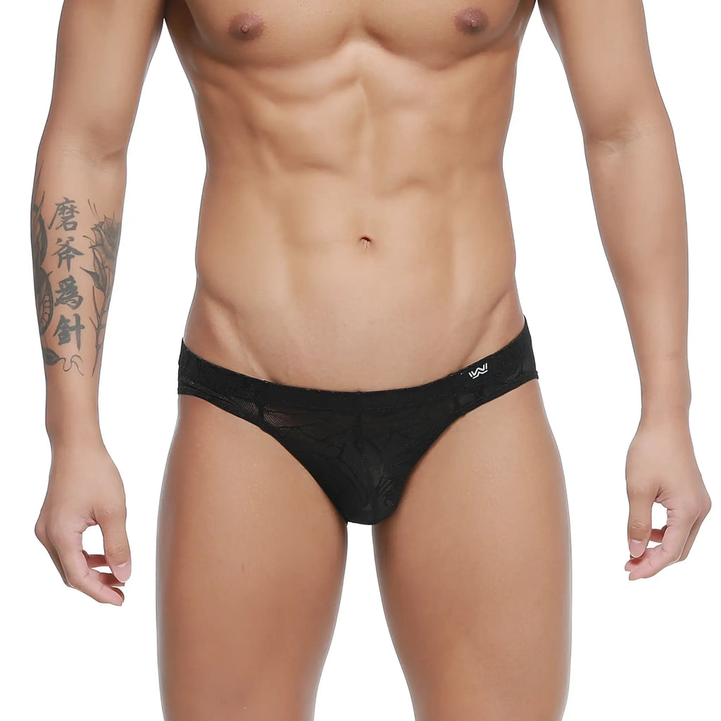 MetroMaleWear Rosa bikini 5103-m31 black lace men’s briefs with subtle pattern and small white logo on waistband