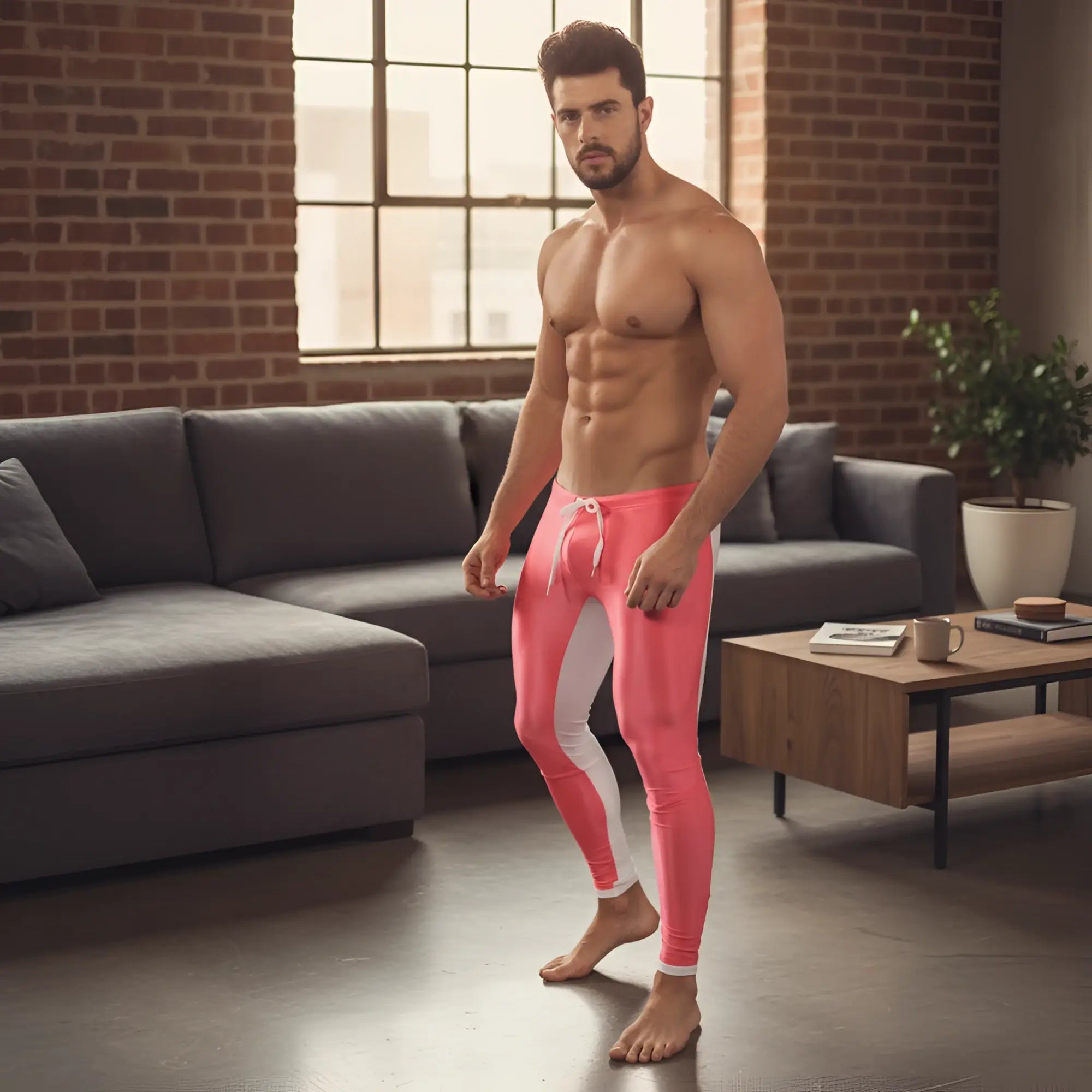 MetroMaleWear runner red 4911-12 high-waisted swim trunks with glossy pink and white color blocking and form-fitting design