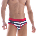 MetroMaleWear Sailor swim brief 4916-40 with red white and navy blue stripes and a red drawstring waistband