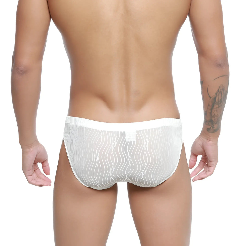 White sheer mesh briefs with subtle wavy pattern in metro male wear sedosa bikini 5103-m32 product image