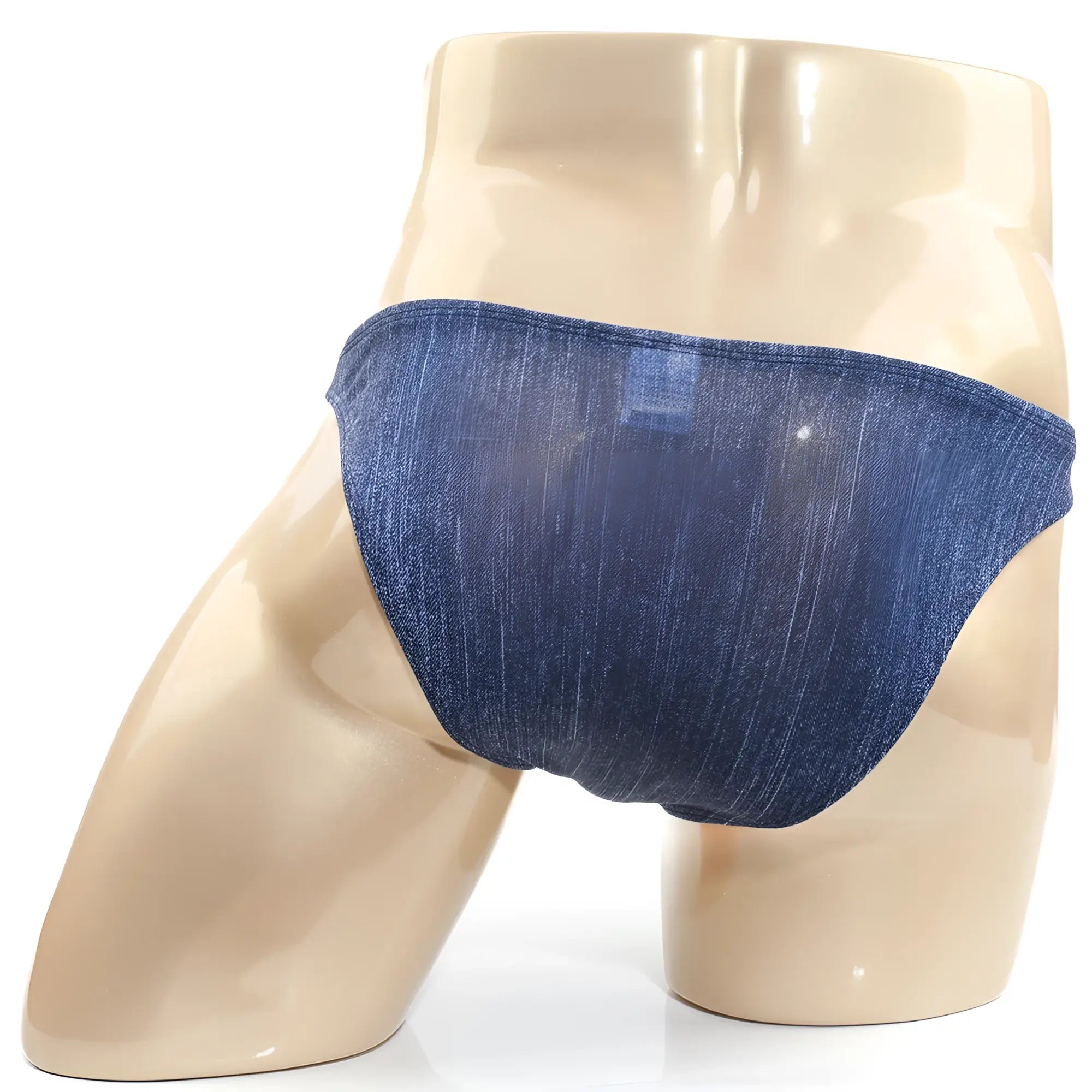 Metro male wear seduction bikini denim briefs in blue with a subtle textured weave for stylish comfort