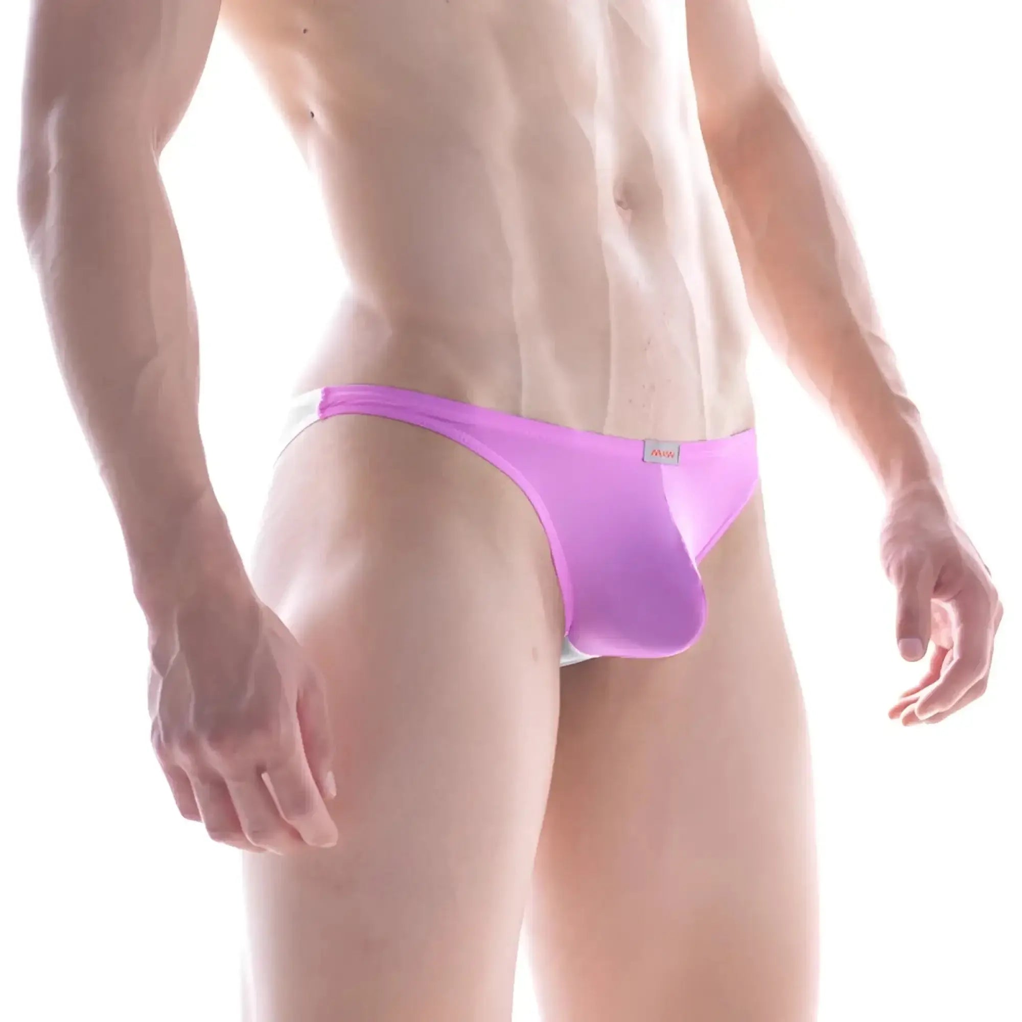 A sleek vibrant purple brief with smooth form-fitting design and subtle white trim from MetroMaleWear Seduction Bikini.