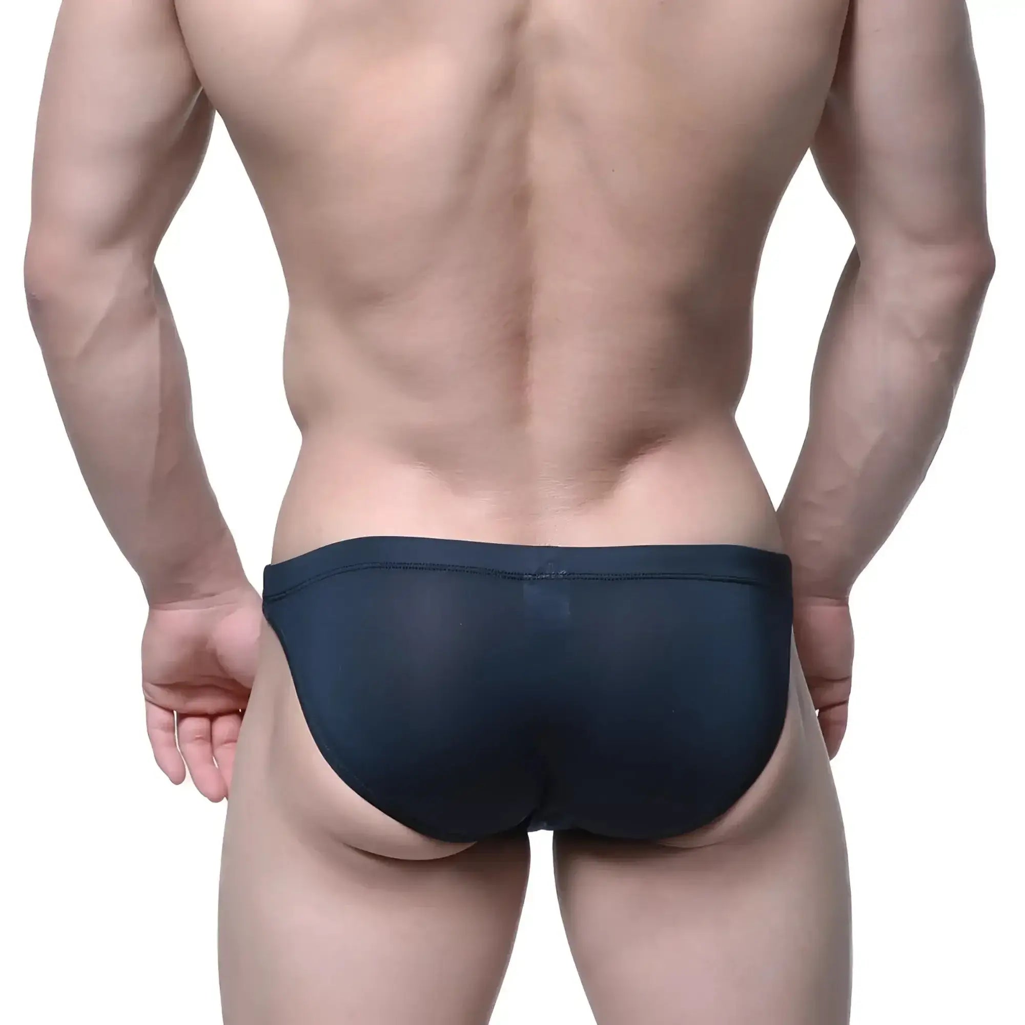 Dark navy blue sheer mesh briefs metro male wear see through swim bikini black 4937-21 front view