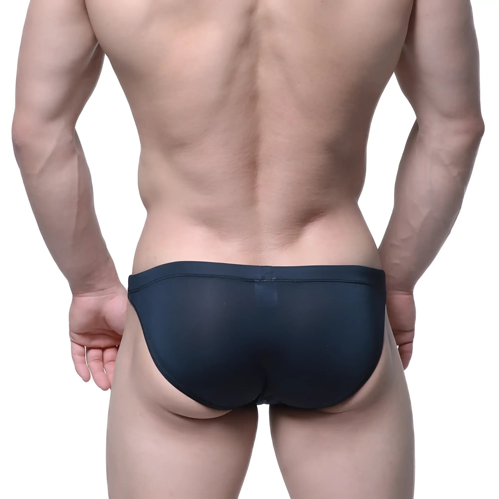Dark navy blue sheer mesh briefs metro male wear see through swim bikini black 4937-21 front view