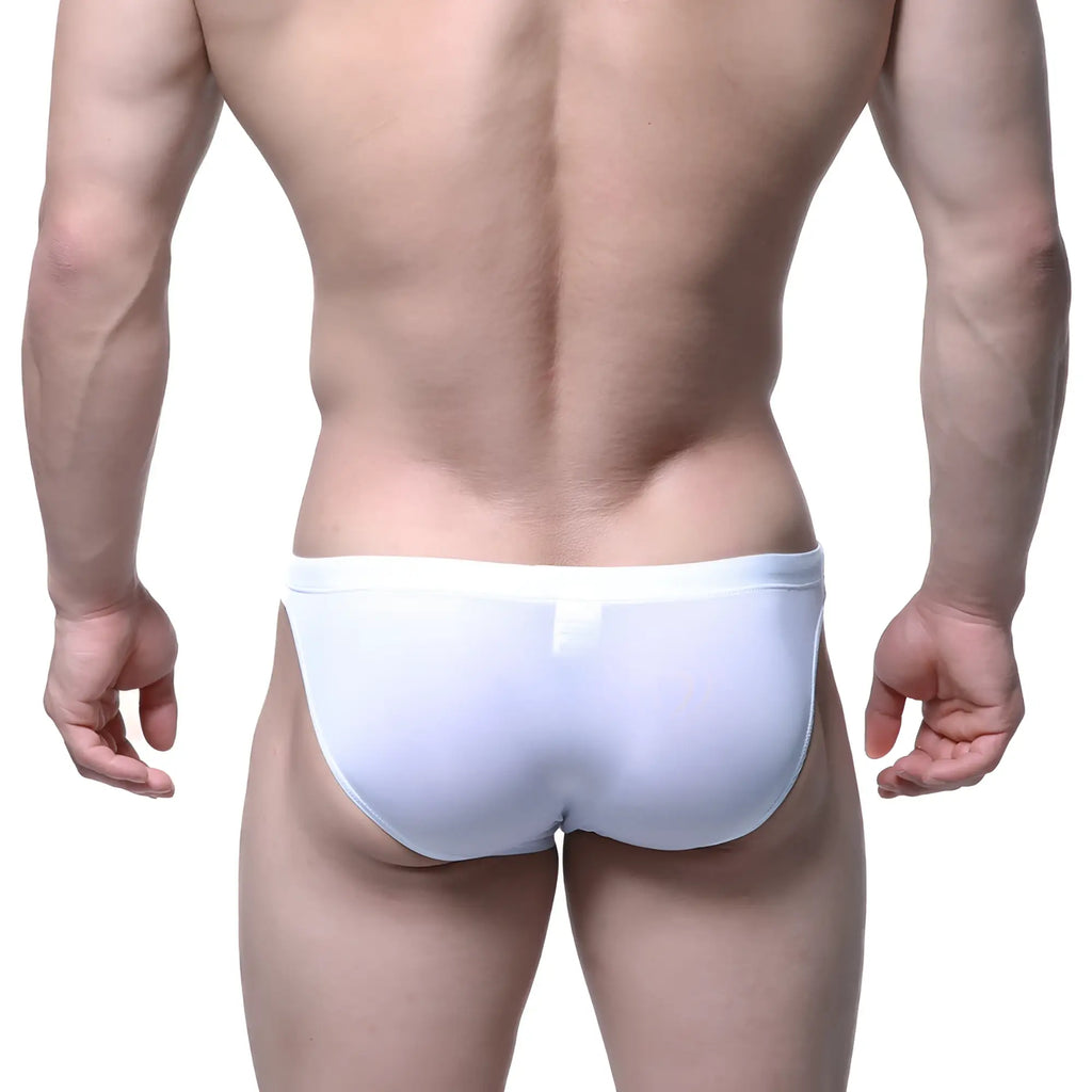 White metro male wear see-through swim bikini briefs with smooth seamless design in form-fitting style