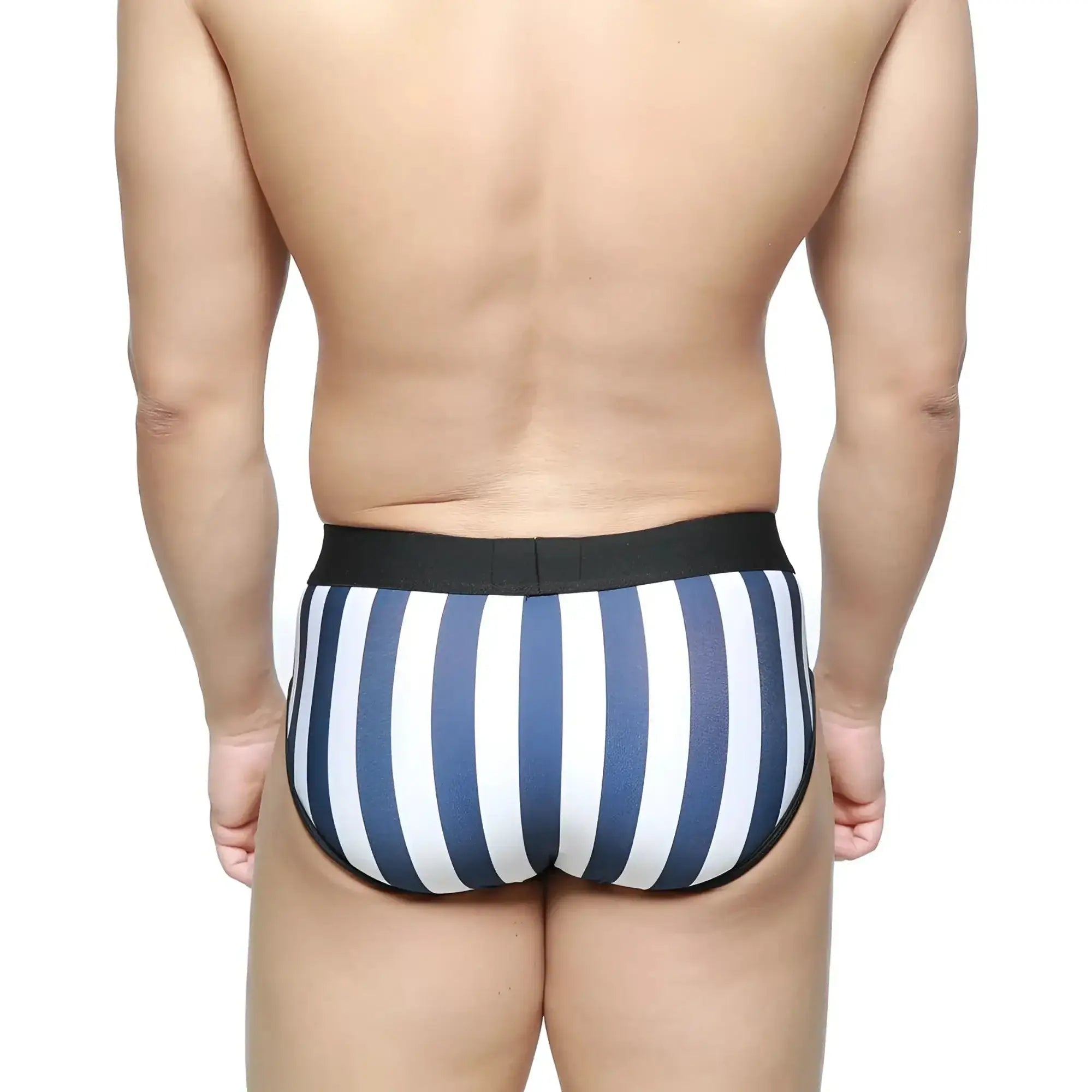 MetroMaleWear sencillo brief F1 5203-40 blue and white striped cotton briefs with black elastic waistband