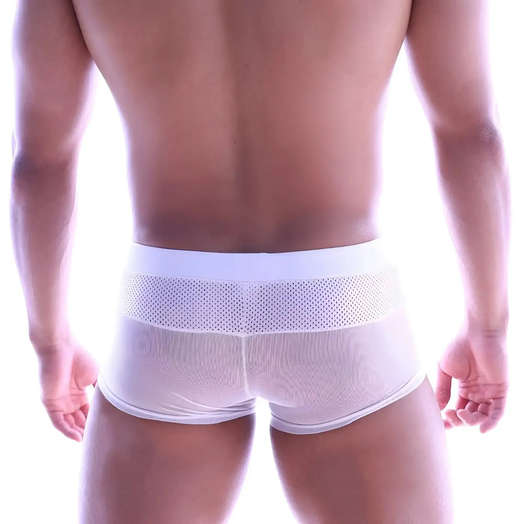 Metro male wear sencillo trunk white mesh briefs with solid white waistband made of breathable mesh fabric