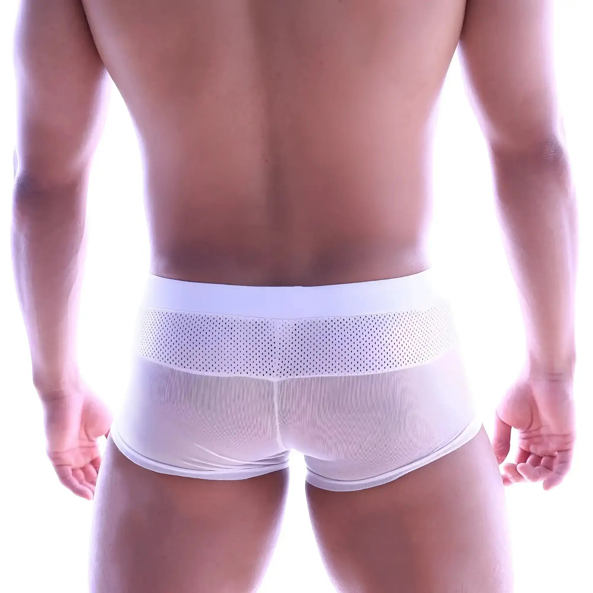 Metro male wear sencillo trunk white mesh briefs with solid white waistband made of breathable mesh fabric