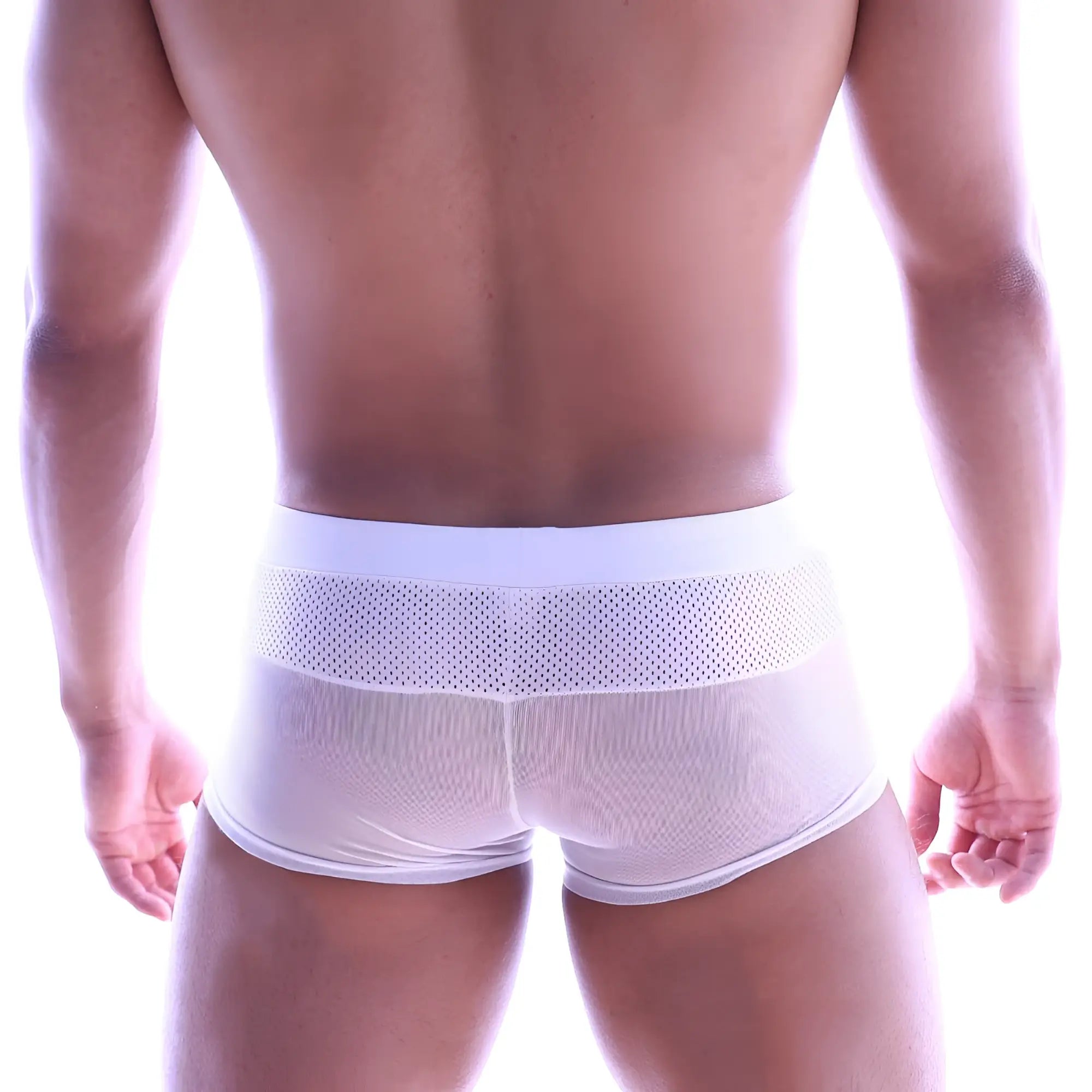 Metro male wear sencillo trunk white mesh briefs with solid white waistband made of breathable mesh fabric