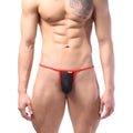 MetroMaleWear Serendipia thong black 1022-20 black and red mesh fabric with thin vibrant red waistband front view