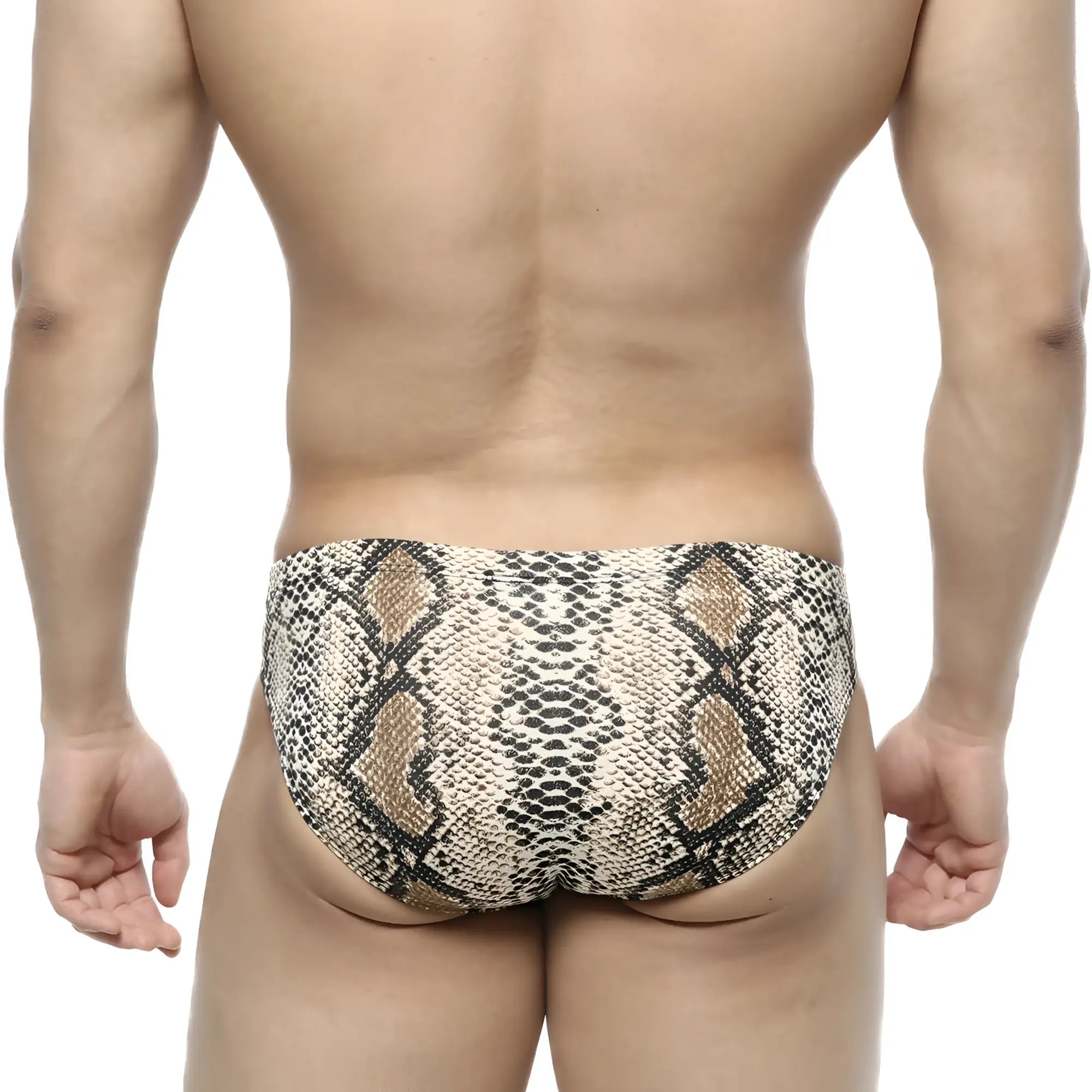 MetroMaleWear serpiente bikini 5103-94 snake-print swim trunks in beige black and tan for stylish beachwear