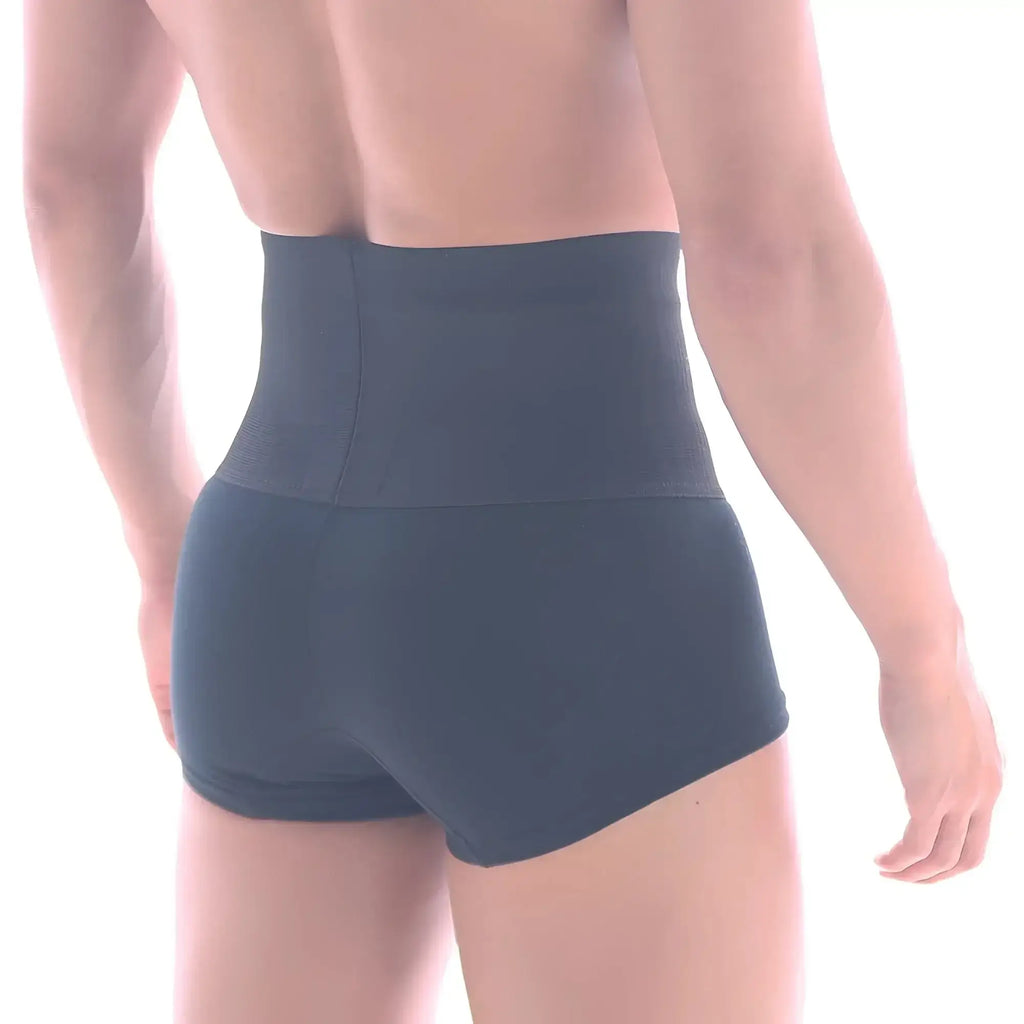 Dark gray high-waisted waist trainer shorts by MetroMaleWear shaper hip trunk black 3022-80 showing the back side