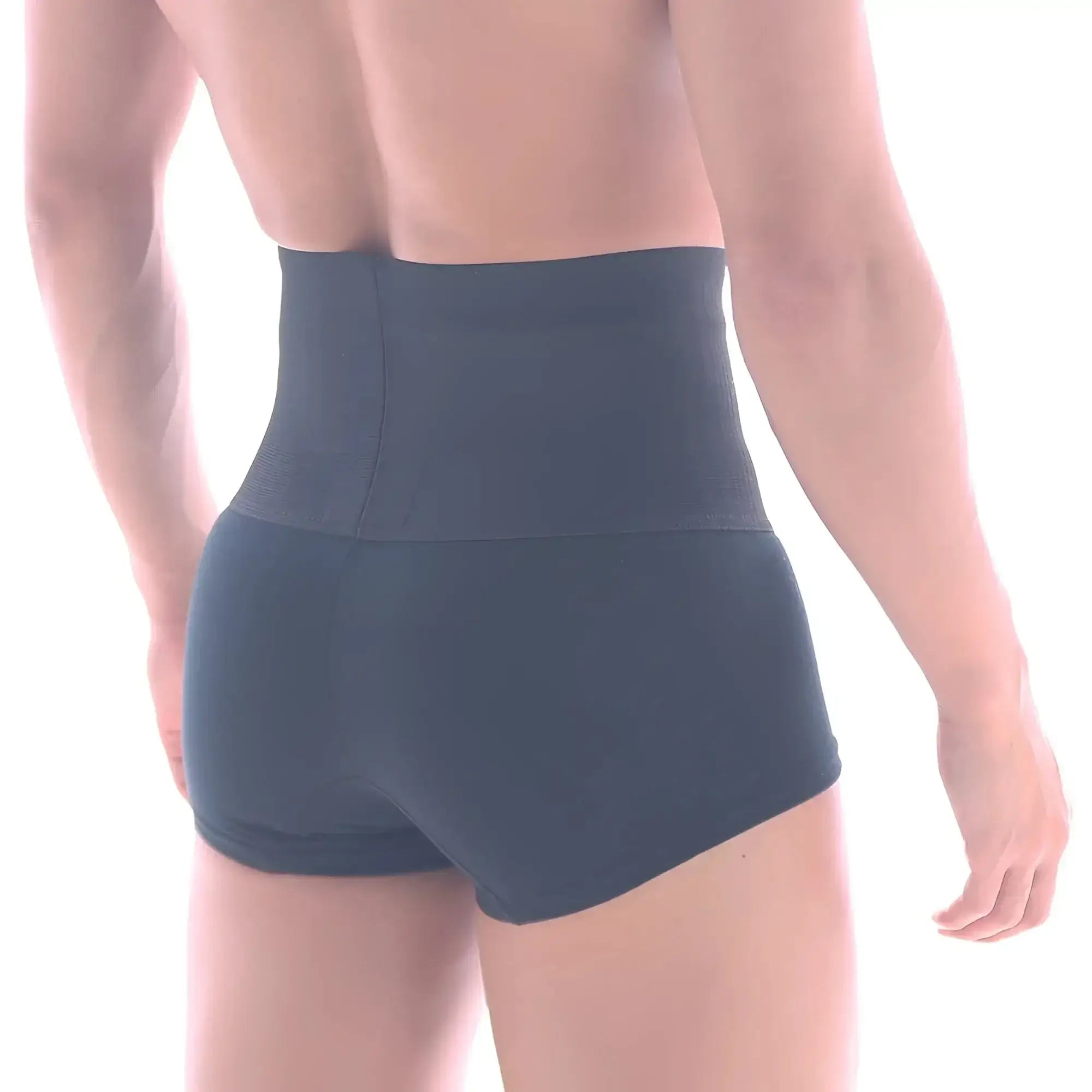 Dark gray high-waisted waist trainer shorts by MetroMaleWear shaper hip trunk black 3022-80 showing the back side