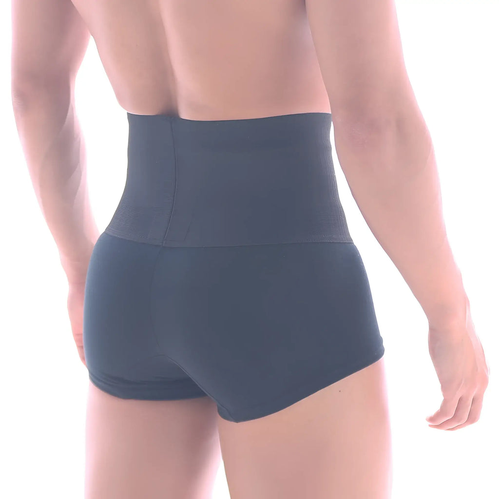 Dark gray high-waisted waist trainer shorts by MetroMaleWear shaper hip trunk black 3022-80 showing the back side