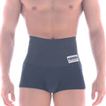 Black metroMalewear shaper hip trunk boxer briefs with high waist and white logo patch on waistband