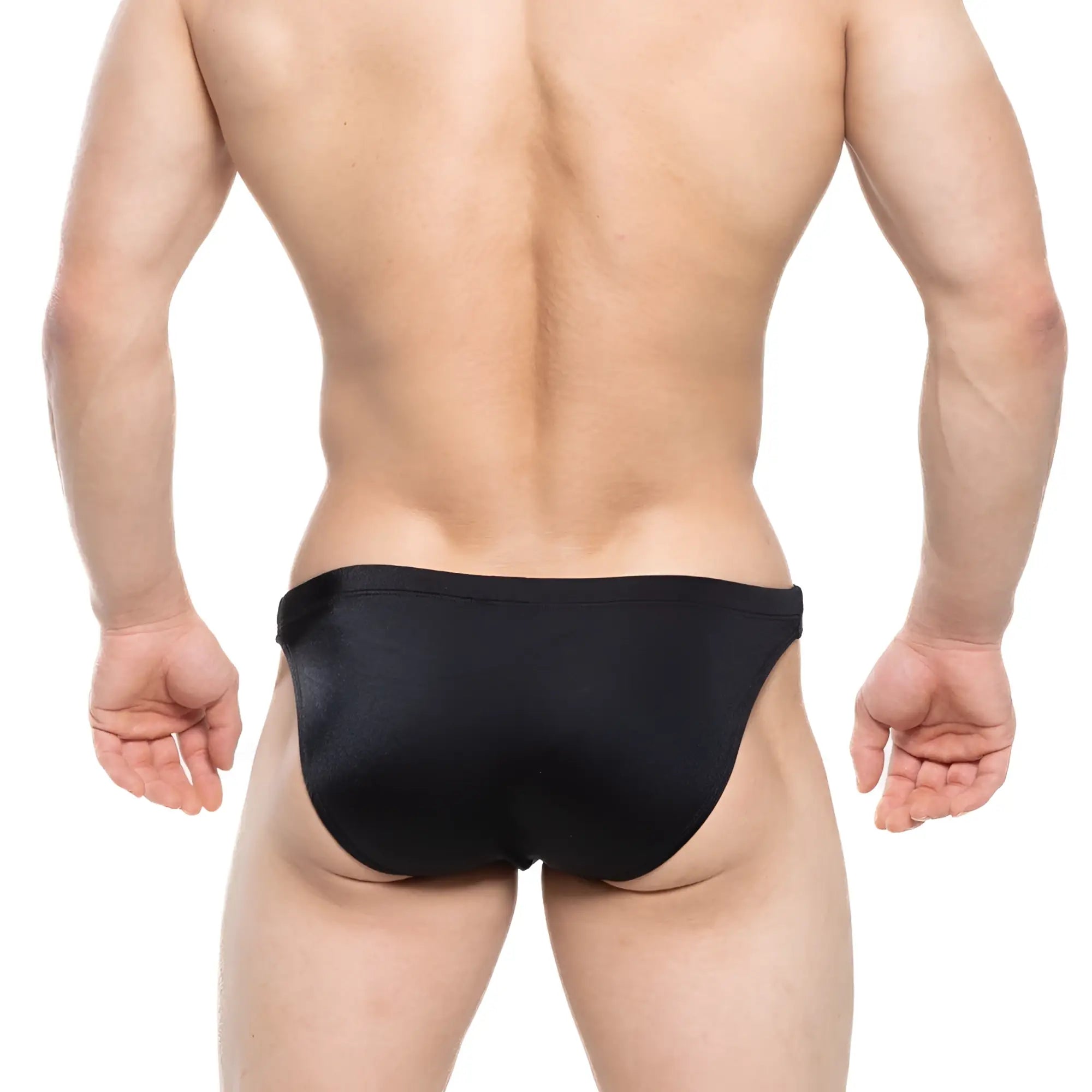 MetroMaleWear shark swim bikini 4987-20 sleek black form-fitting swim trunks with smooth fabric finish