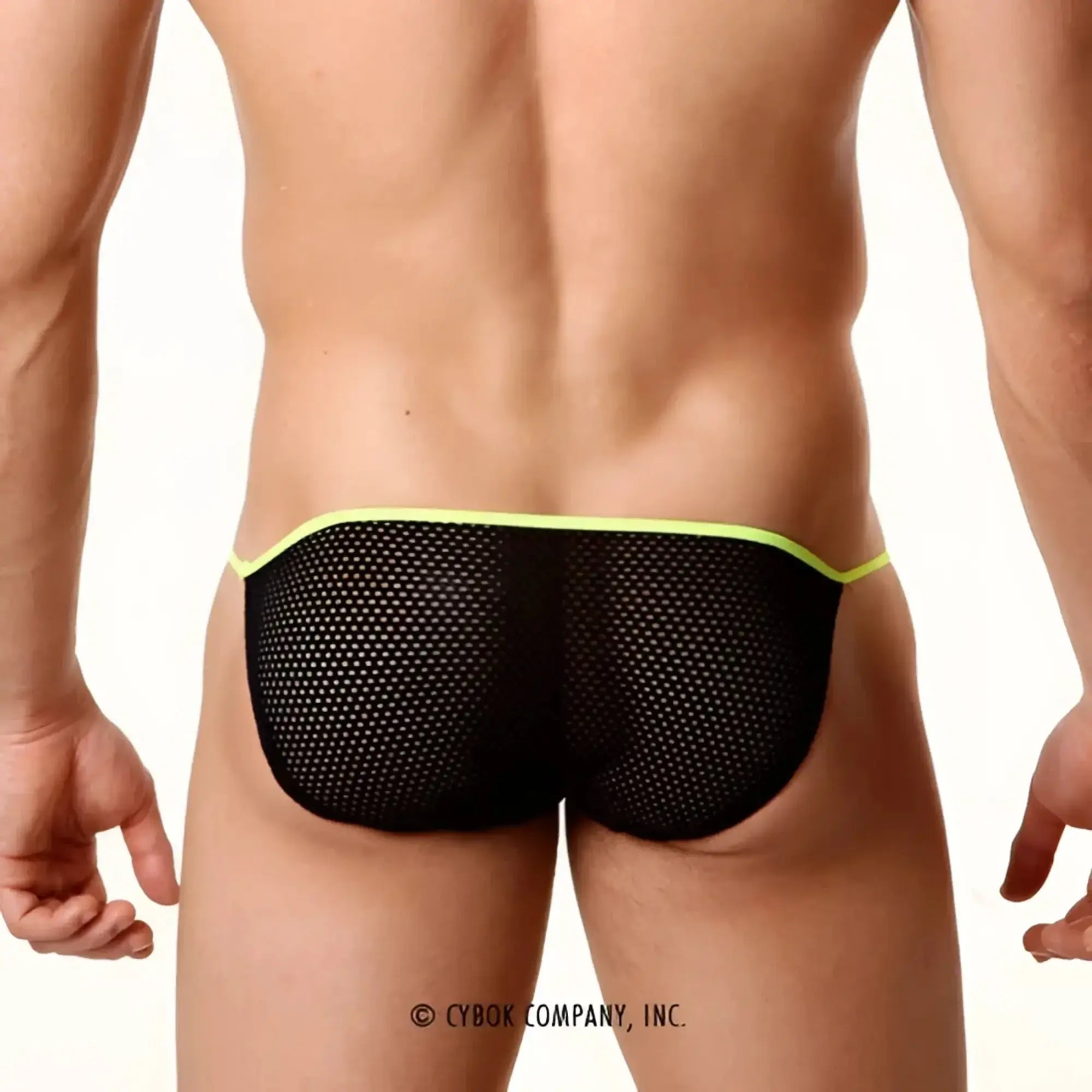 Black mesh briefs with neon green trim from metromalewear sheer fun bikini lime 5004-07 collection