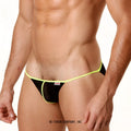 MetroMaleWear sheer fun bikini lime 5004-07 black mesh briefs with neon yellow trim and small red brand tag