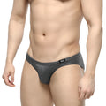 Dark gray metallic textured briefs with subtle sheen and black logo on waistband metroMalewear shine charcoal bikini