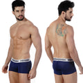 Metro male wear short boxer armada 7 inch navy blue mesh boxer briefs with white waistband and black brand name