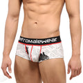 White briefs with newspaper print and black red trim featuring retromalewear brand on waistband MetroMaleWear Short Boxer Periodico 2026-72