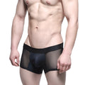 Black mesh boxer briefs with solid black waistband featuring meow logo from metromalewear short boxer senda 7 2022-74