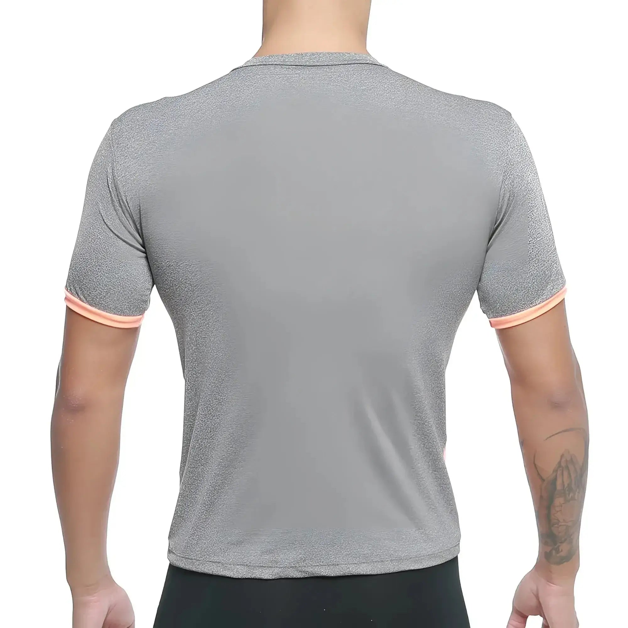 MetroMaleWear sib tank top orange 4127-14 is a gray heathered short-sleeved athletic shirt with peach trim on cuffs