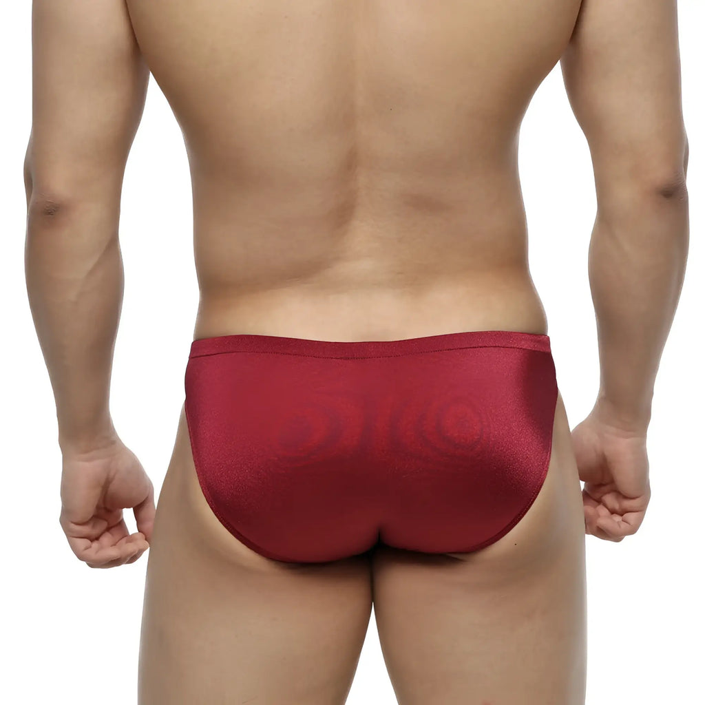 Red metallic briefs with sleek form-fitting design from metromalewear silicon swim bikini burgundy 4955-22 collection